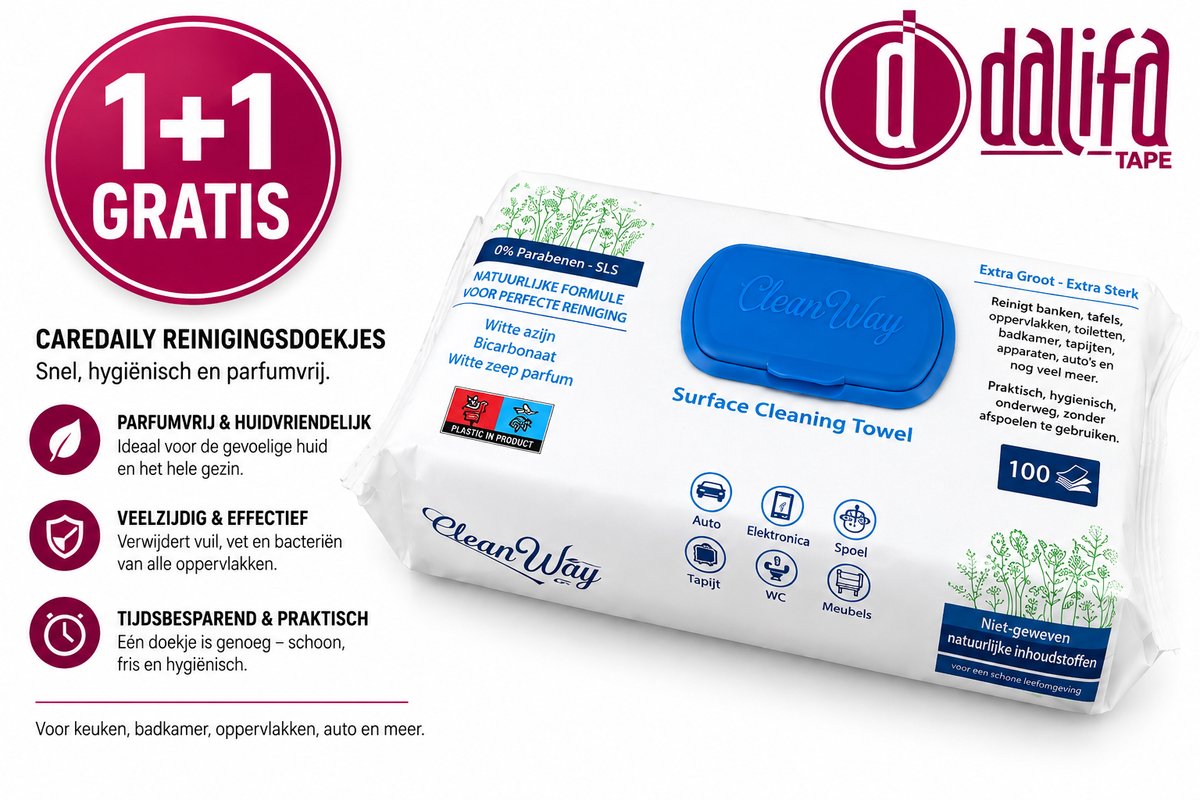 Caredaily Schoonmaakdoekjes 1+1 100 Stuks