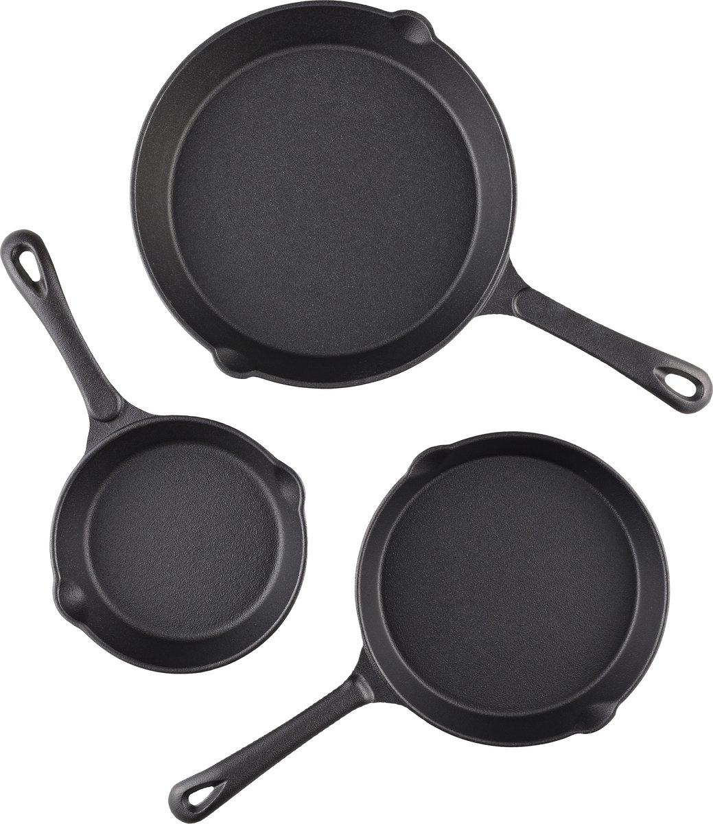 Gietijzeren Skillet Set - 3 Stuks - S, M, L - Gietijzeren Pan - BBQ Pan - Skillet gietijzer