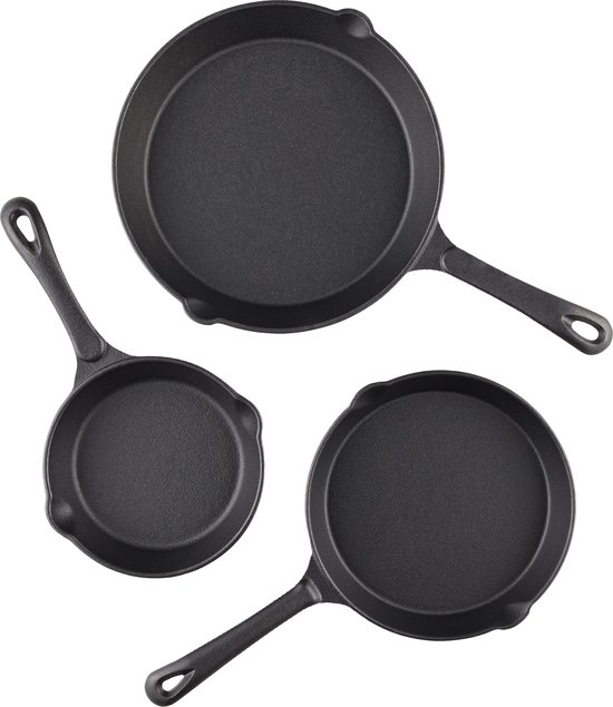 Gietijzeren Skillet Set - 3 Stuks - S, M, L - Gietijzeren Pan - BBQ Pan - Skillet gietijzer