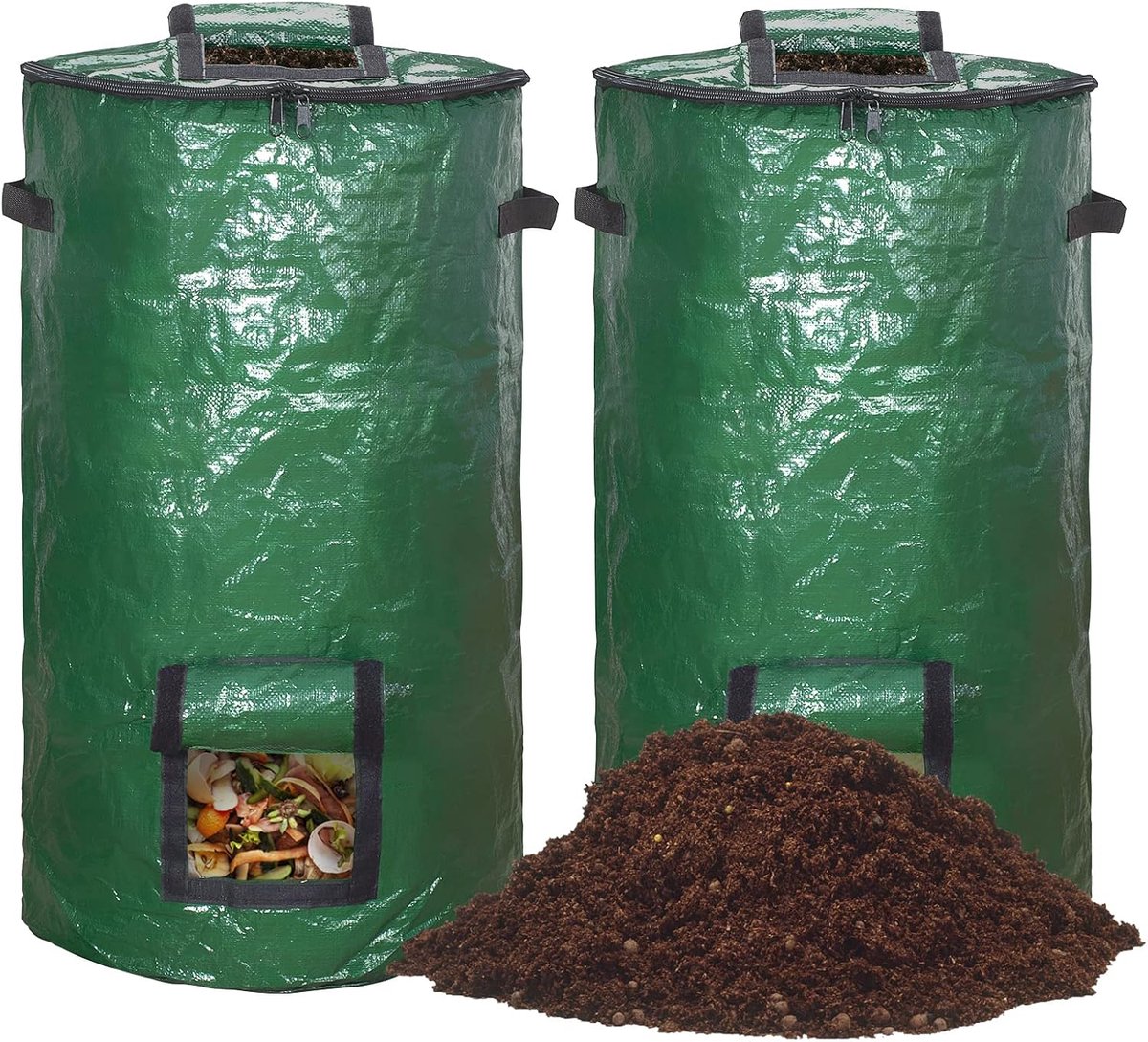 YAGXIG Compostbakken voor buiten - Vuilniszakken voor terras - Herbruikbare compostbakken - Bladzakken voor de tuin - Geschikt voor compostbakken in de tuin - 34 gallon (ca. 134 liter) - Set van 2 - Groen