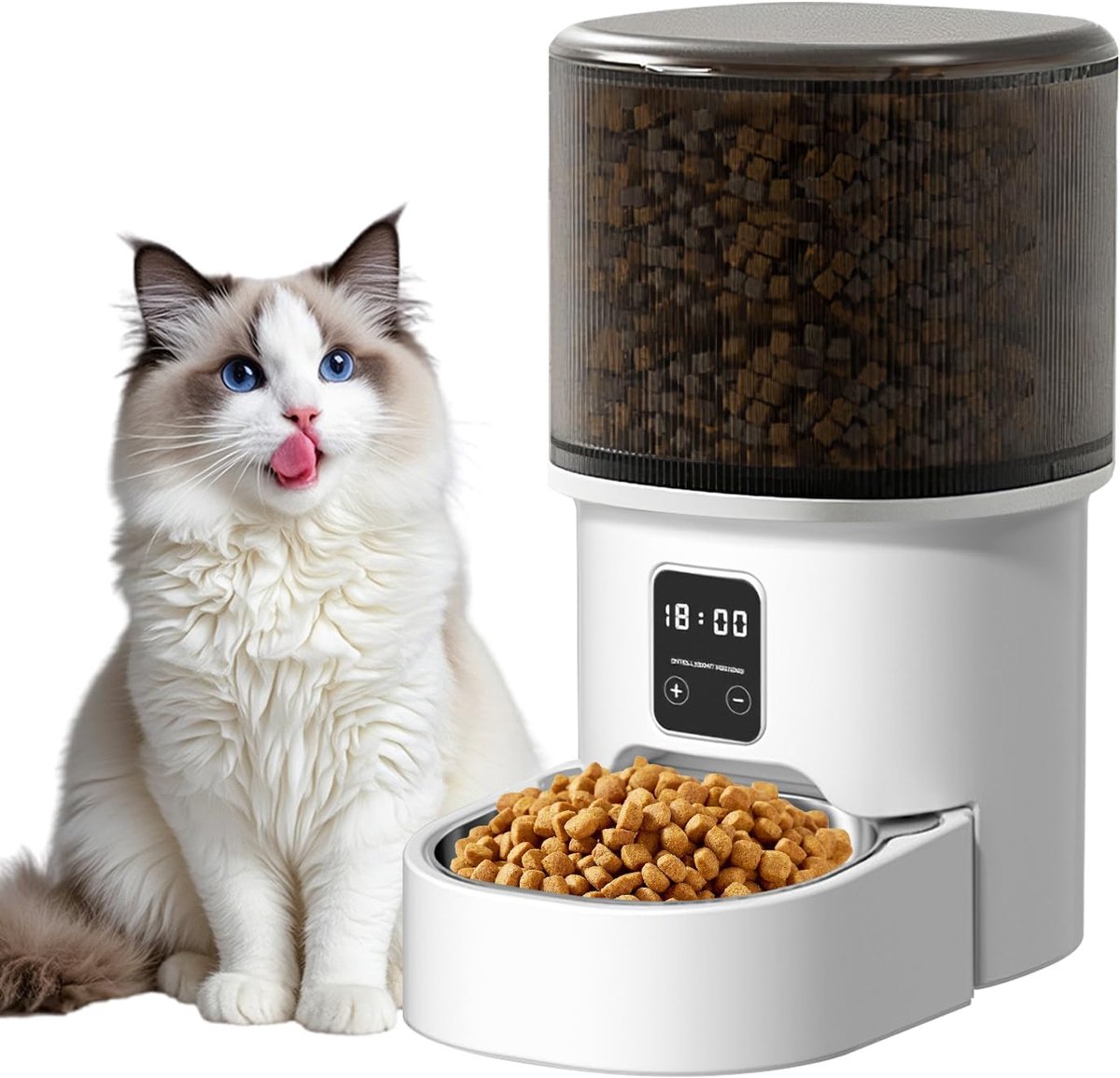 4 l Automatische voerdispenser voor katten en honden, 1 tot 6 maaltijden/dag, kom van roestvrij staal, intelligente voeding voor huisdieren (zwart – basic – 4 l)