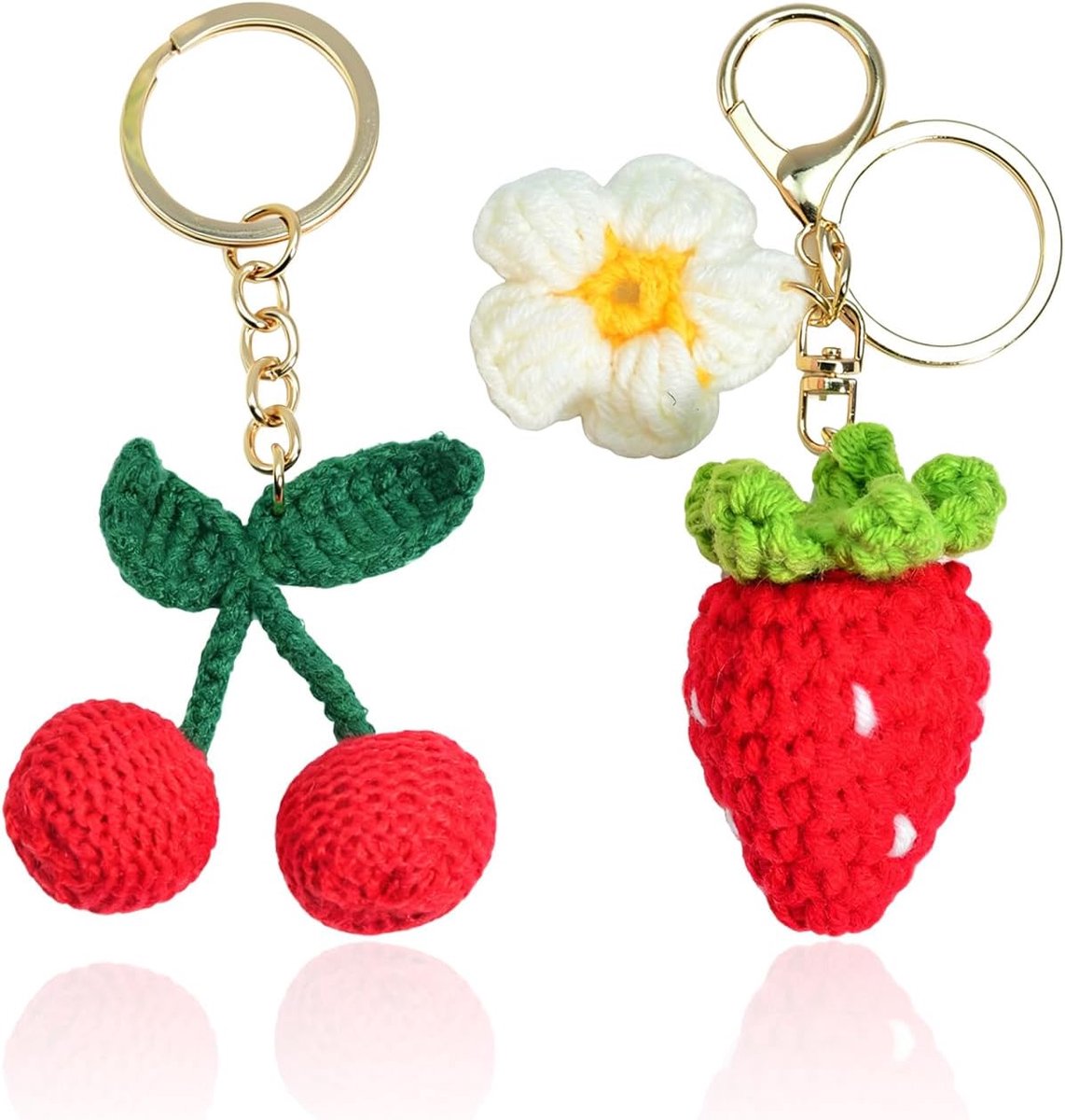 2 Stuks Geweven Sleutelhanger Gemaakt Van Aardbei En Kers, Zak Ornamenten Met Fruit Motieven, Leuke Autosleutel Ornamenten, Verjaardagscadeaus Voor Meisjes.