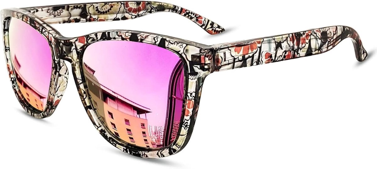Vierkant Zonnebril Heren Dames UV400 Fuchsia Roze | PC,Gepolariseerd,UVA,UVB,TAC,Licht,Rijden,Retro,Mode,Klassiek,Vintage,Trend,Geïntegreerd Neuspad,Casual,Dagelijks