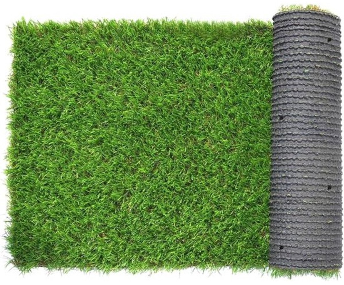 Kunstgras mat - Tapijt gazon - Buiten decoreren - Wasbaar met drainage - 35 mm hoog - Groen