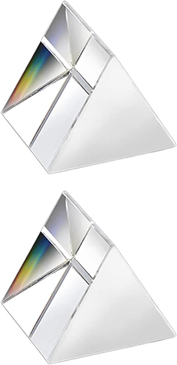 2 stuks kristallen optisch glas driehoekige prisma, 30 * 30 mm prisma regenboogspectrum experimenten glas, K9 kristallen driehoekige prisma, heldere lens voor lichtspectrum fysica, regenboogeffect