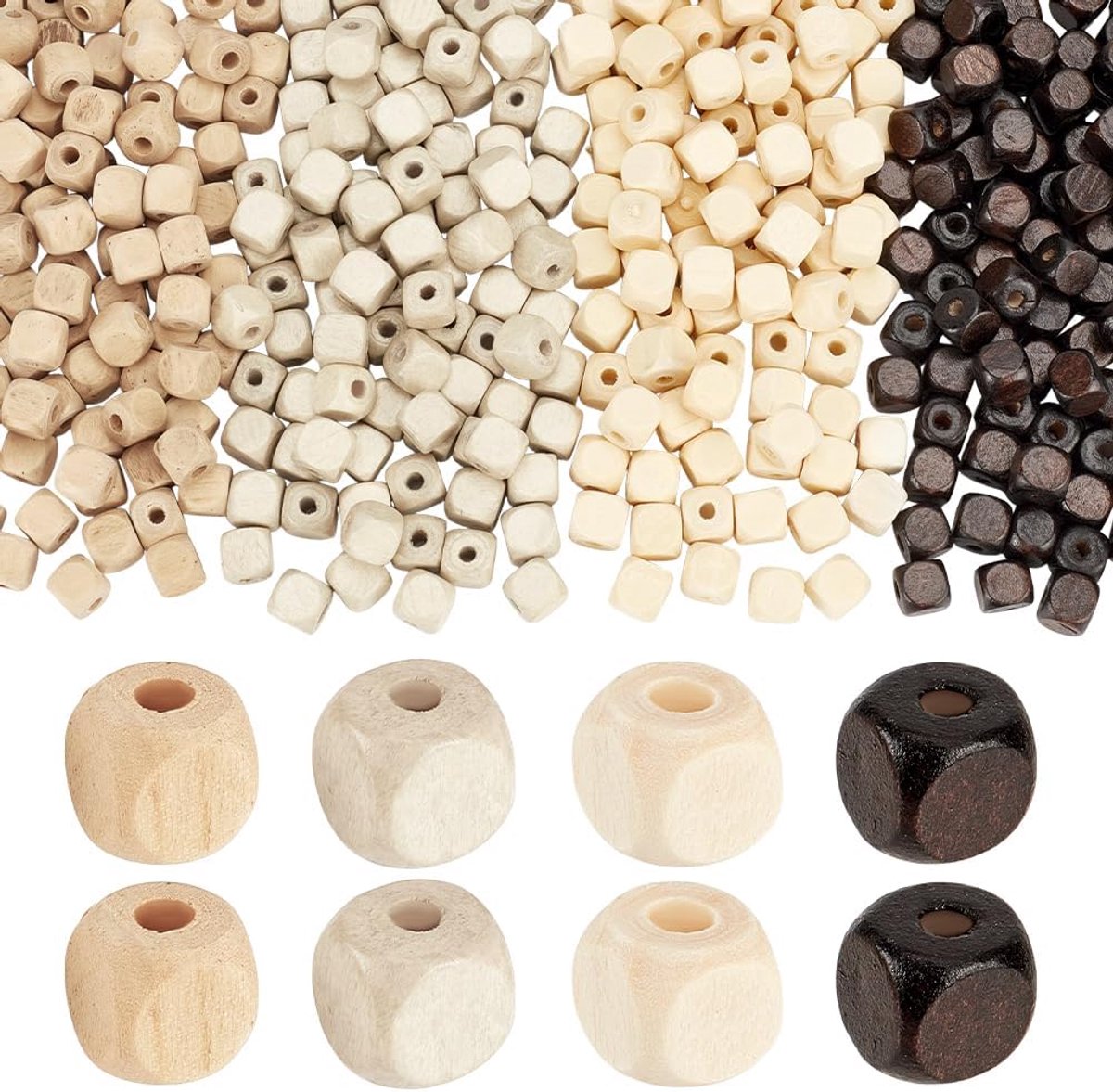 PandaHall 400 stuks 4 kleuren 10 mm kubus houten kralen blanco houten kralen vierkante houten kralen losse afstandhouders met 3,5 mm gat voor sieraden maken armbanden kettingen doe-het-zelf