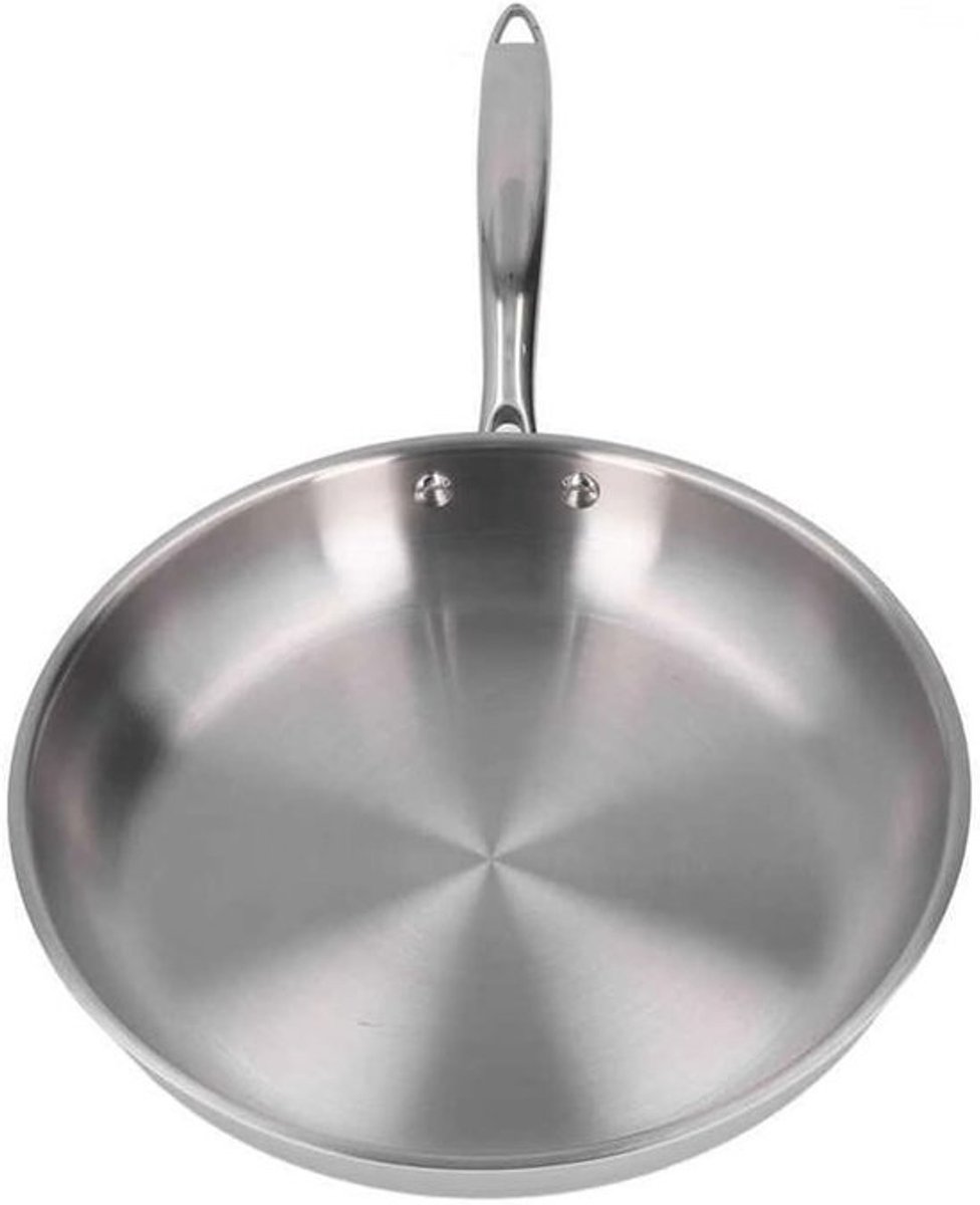 Roestvrijstalen Koekenpan - Ongecoate Koekepan - Dagelijks Koken - Verdikte 3-laags Bodem - 28 cm - Zilver
