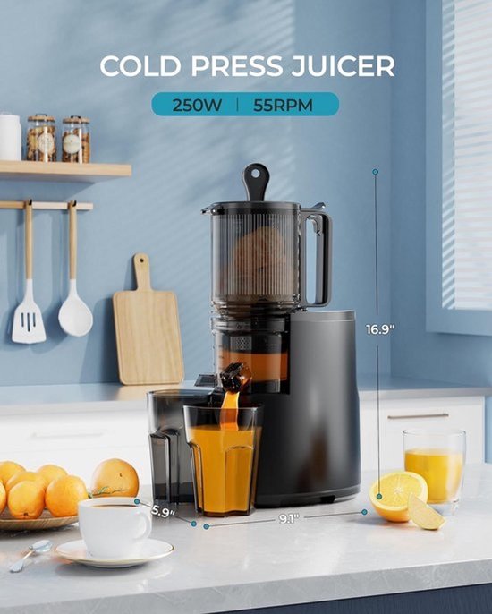 Cold Press Juicer 14cm 250W - Slow Chewing Technologie Hoge Sapopbrengst Makkelijk Schoonmaken — afbeelding 3