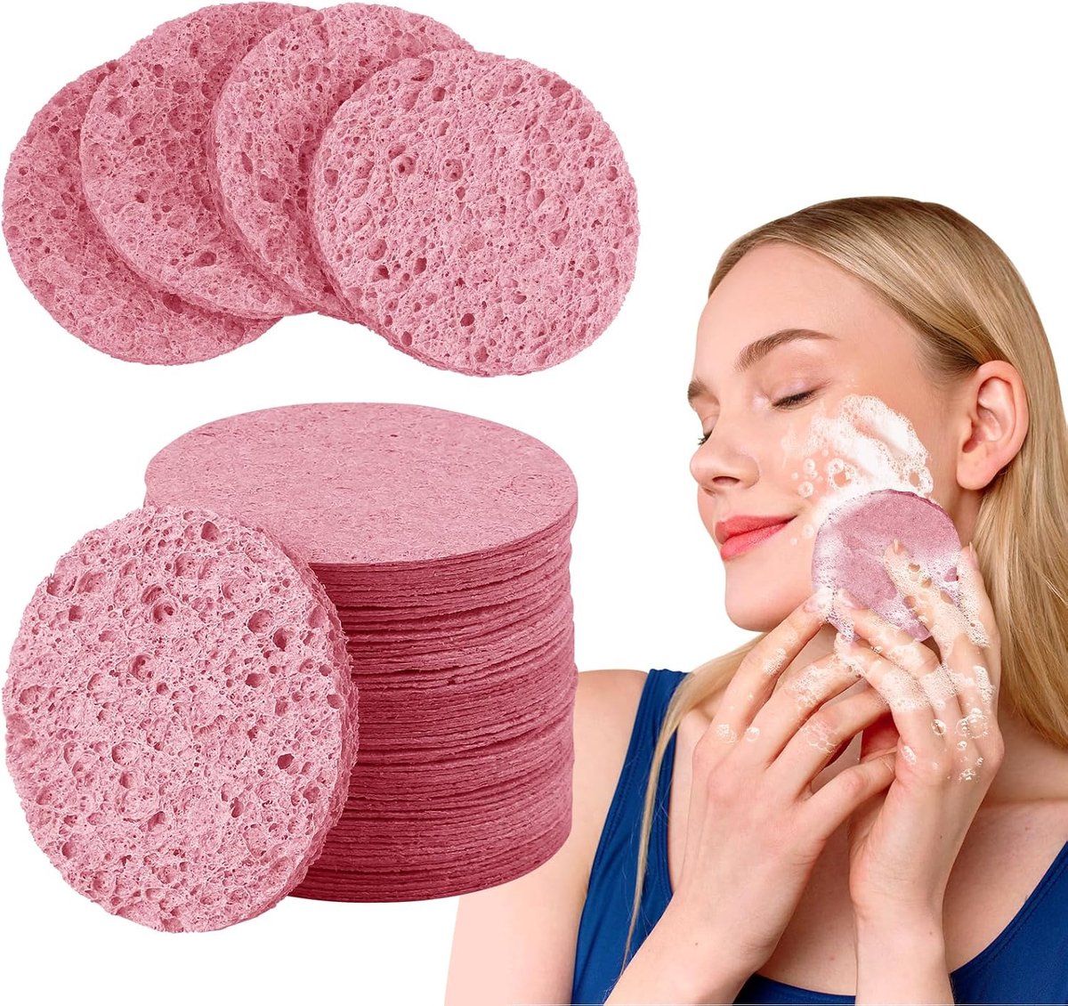 80 stuks gezichtssponzen, cellulose make-up pads, gecomprimeerde gezichtssponzen, natuurlijke spons voor dagelijkse huidverzorging en make-up remover