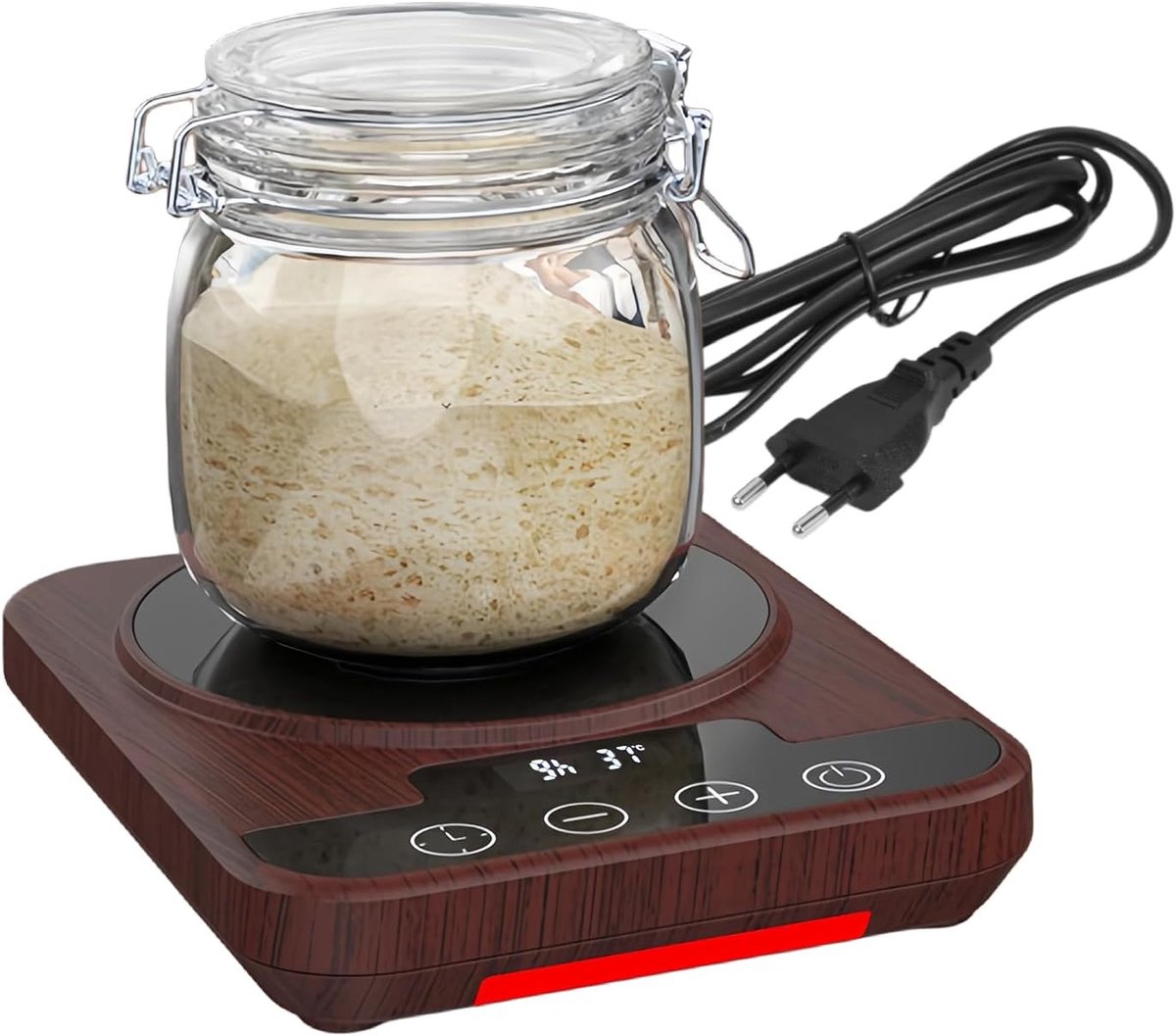 Verwarmingsmat voor zuurdesemstarter - Digitaal display - Timer van 1–12 uur - Warmhoudplaat - Nauwkeurige temperatuurregeling 21–38°C - Geschikt voor brooddeeg‑fermentatie en thuisbakken - ABS - Bruin - Fermentatieverwarmer - Thermostaat
