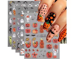 5 stuks- Nagelstickers- nagelstickers velletjes-nagelstickers halloween -Halloween decoratie-5D nagel stickers-Nagel Decoratie - Zelfklevend nageldecoratie- Voor Feestjes en Cosplay- Halloween Cadeau-Pompoen, spook, heks- DIY nagelkunst-Nail Decals