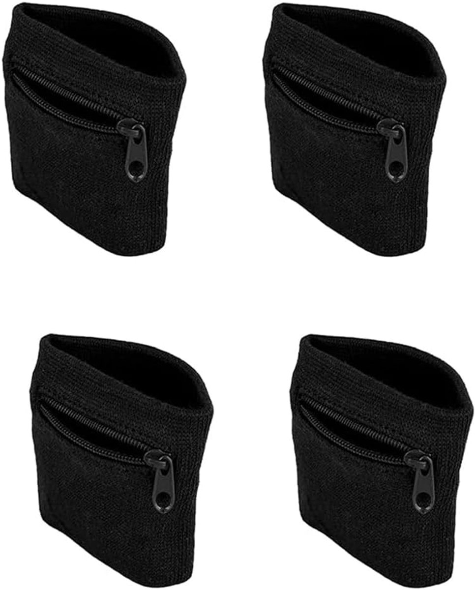 zweetband, pols, 2 paar, polstas voor heren en dames, met ritssluiting, voor joggen, accessoires, tennis, basketbal, fitness, zweetbanden, armtas, polsband, ademend, zwart