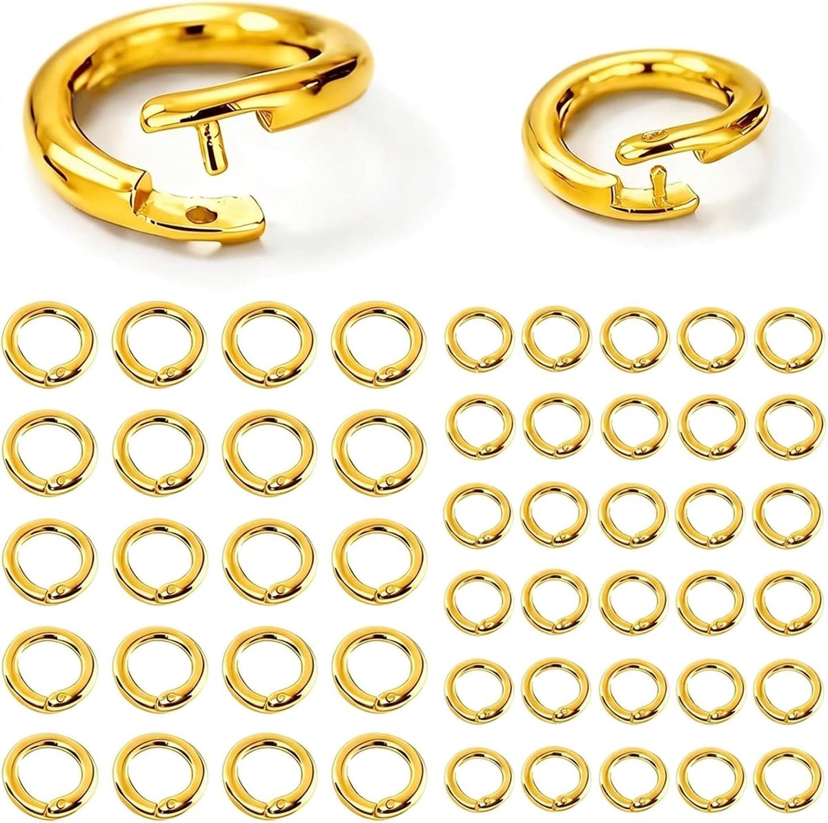 50 stuks gesloten jumpringen voor het maken van sieraden, stevige jumpringen met sluiting 7 mm & 5 mm, sieradenaccessoires, reparatie van oorbellen (18 karaat verguld)