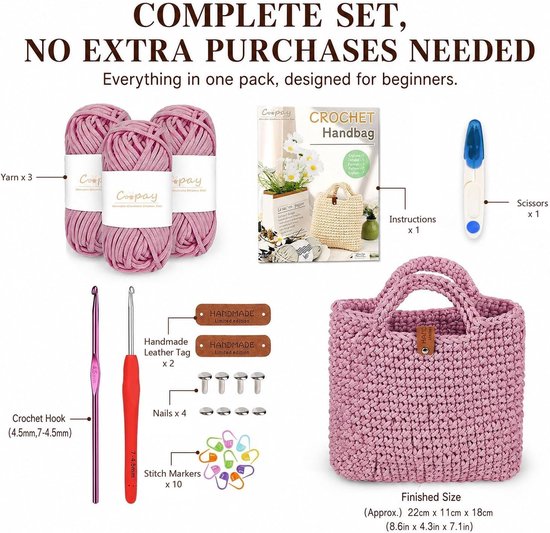 Complete haakset met haaknaald 4,5 mm, handige tas en instructies voor beginners, ideaal voor dikke wol en creatieve projecten, perfect als cadeau voor vrienden en familie — afbeelding 5