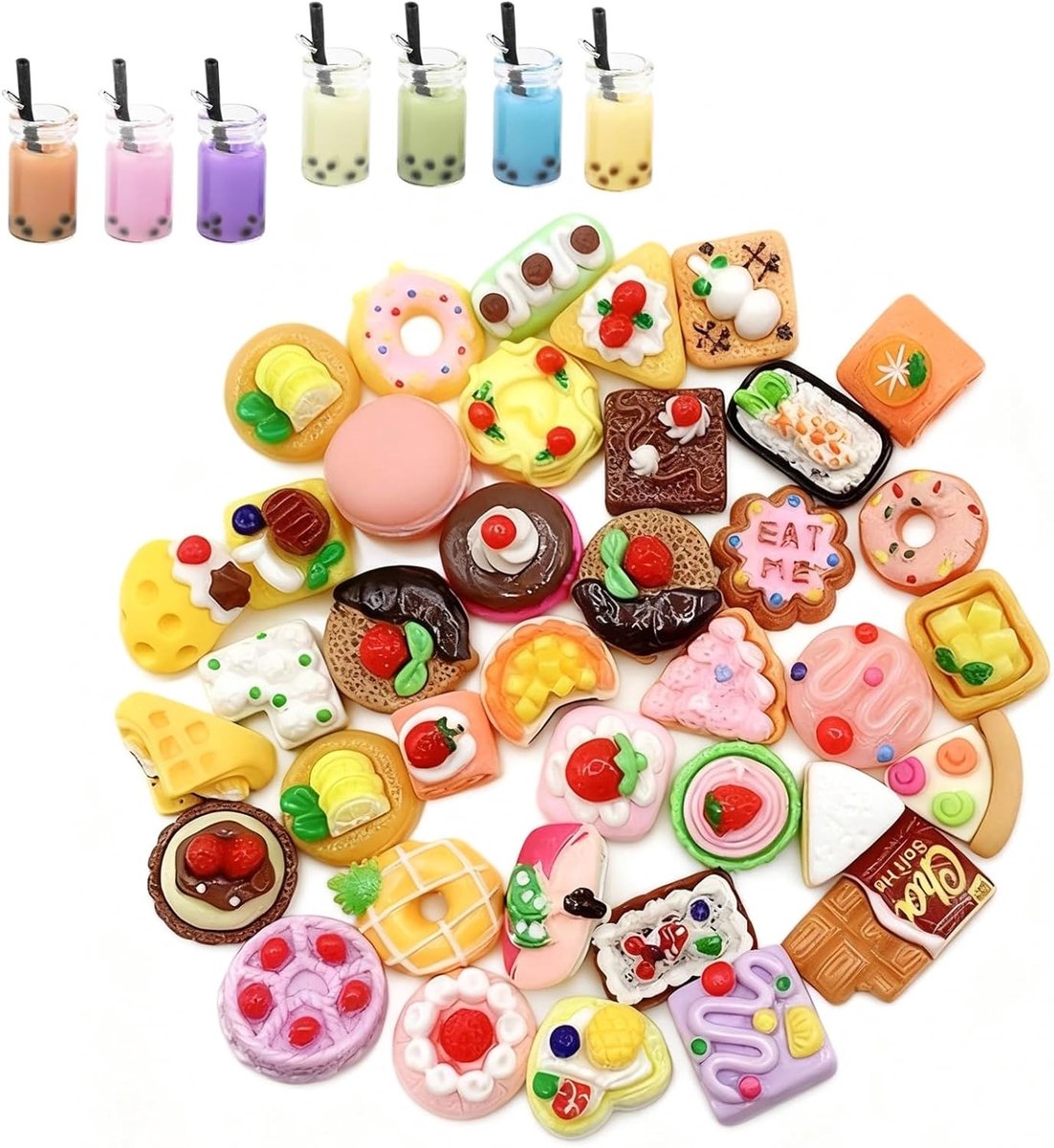 Miniatuur Voedsel en Drank 1:12 - 50 Stuks Resin Voedsel Speelgoed voor Poppenhuis, Inclusief Brood, Taart en IJs, Perfect voor Kerstdecoratie en Creatieve Speelsets