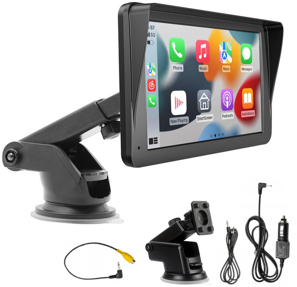 7-inch autoradio - Smart Car-scherm - Projectiedisplay - Ondersteunt Android Auto, Apple CarPlay en videoweergave - Zuignaphouder - 17,8*11*2,5 cm - Zwart