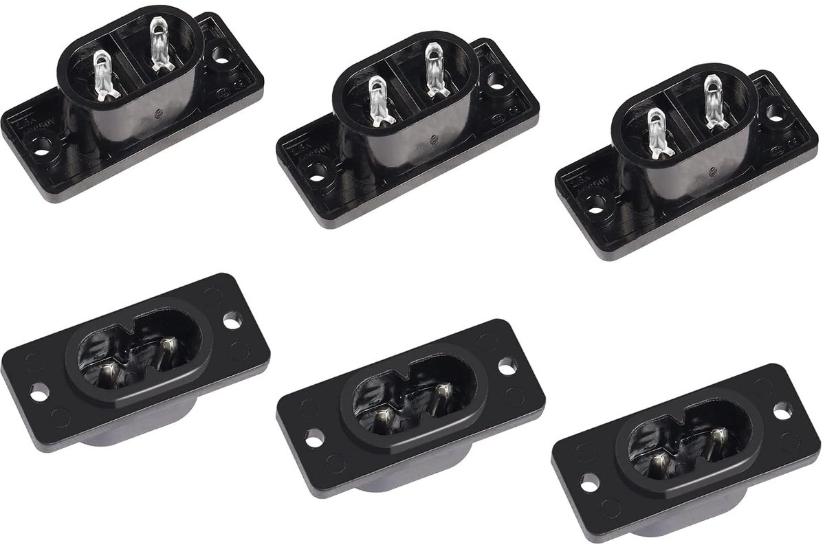 2-Pin Plug Adapter voor IEC320 C8 - AC 250V 2.5A, Schroefmontage, 6 Stuks, Veilig en Betrouwbaar