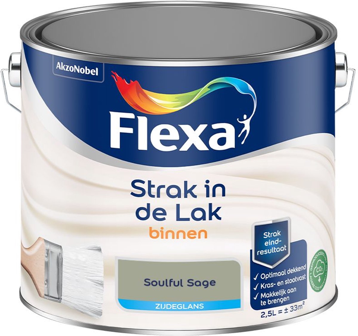 Flexa - Strak In De Lak Binnenlak Zijdeglans - Soulful Sage - 2,5 L - Kleur Van Het Jaar 2027