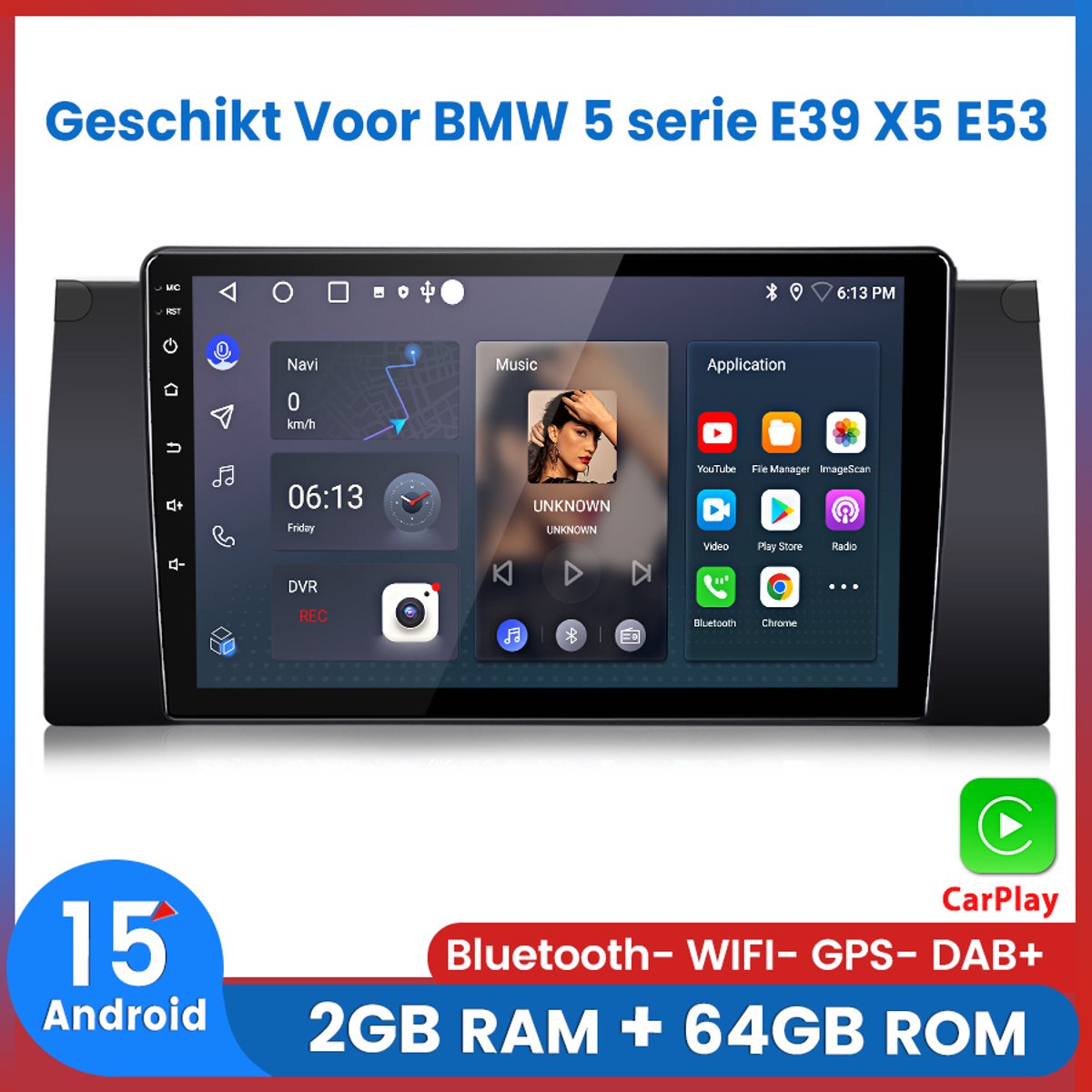 Awesafe Autoradio - Geschikt voor BMW 5 serie E39 1996-2004 X5 E53 2000-2007 - Ram 2GB + Rom 64GB - Draadloos Apple Carplay & Android auto - Android 15.0 Systeem - GPS Navigatie Bluetooth WIFI - 9 Inch Radio Scherm