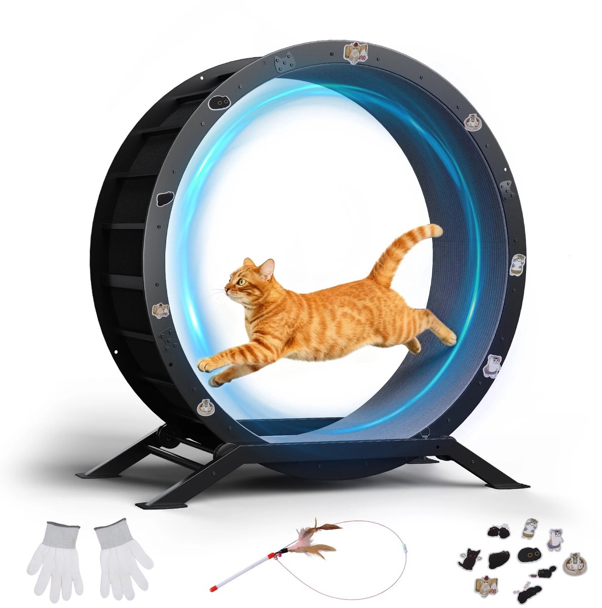 Niamora Kattenwiel - Katten renwiel - Katten loopwiel - Loopwiel kat - Verwijdbare rug- en teaserstickers - Appartementkatten.