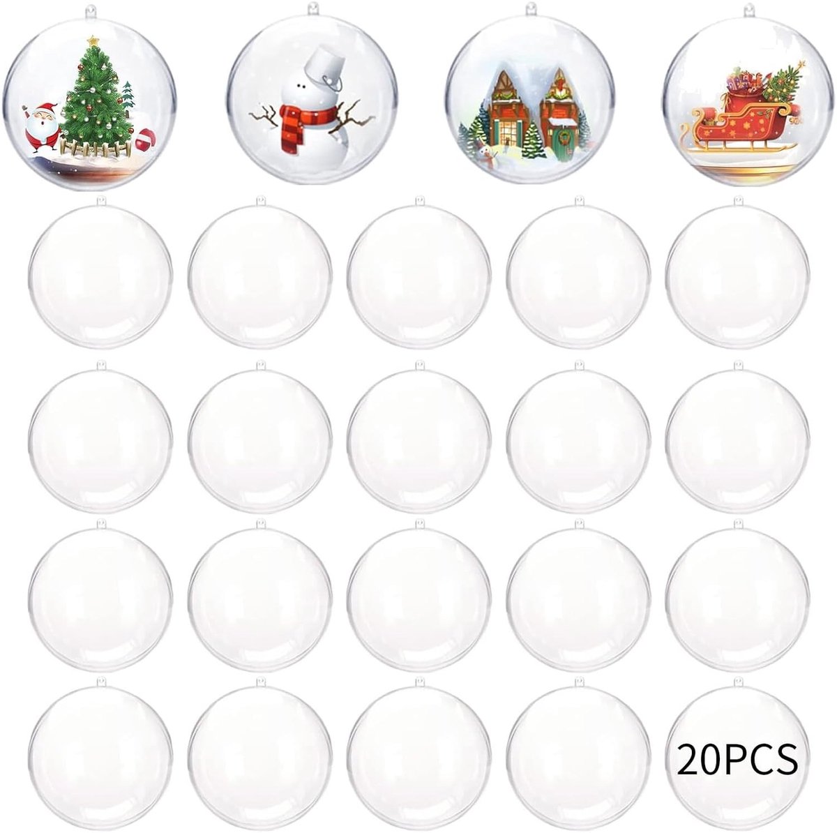 Set van 20 Transparante Vulbare Kerstballen van Acryl, 6 cm Plastic Ornamenten voor DIY Kerstdecoratie, Versieringen voor de Kerstboom en Feestdagen