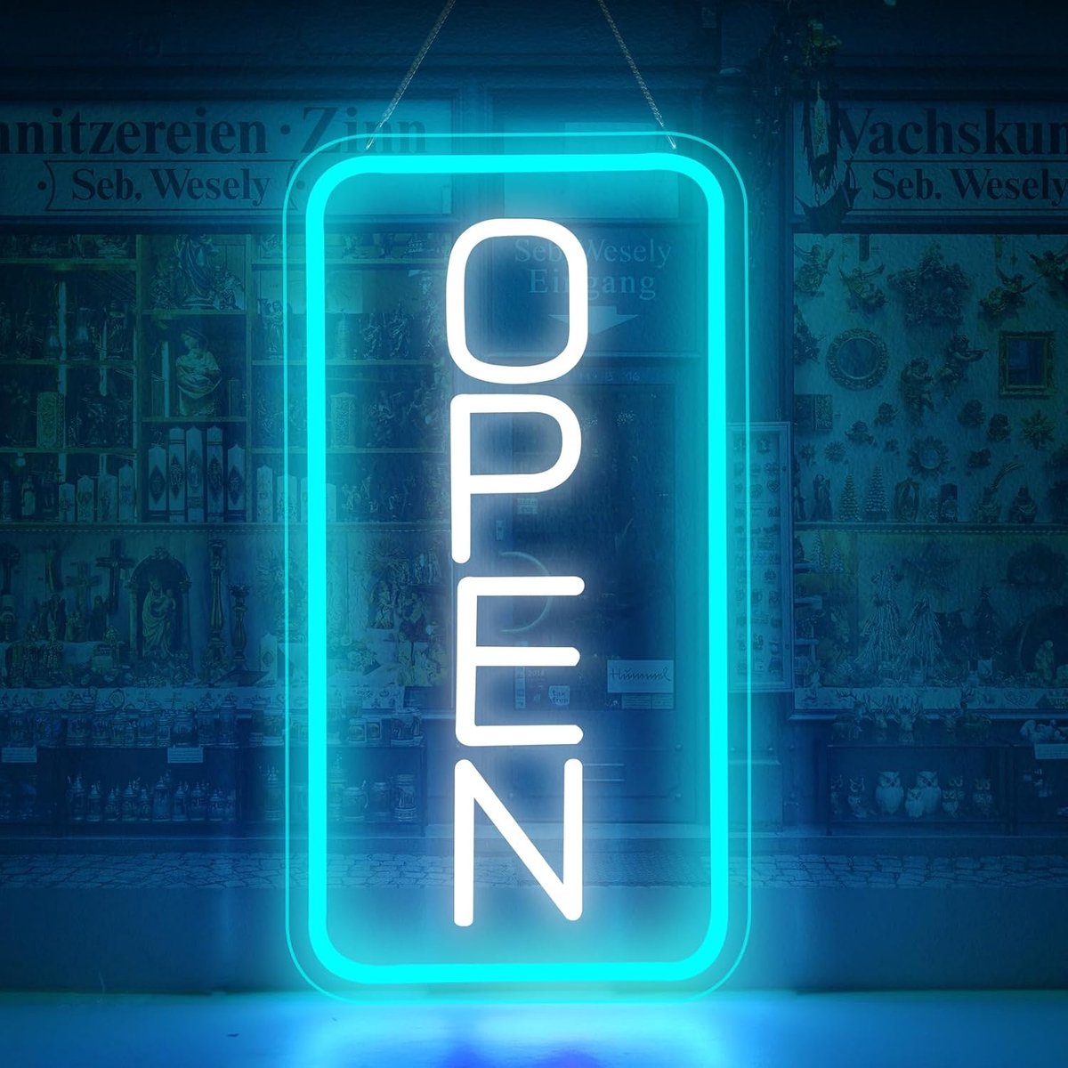 Neon Open voor Bedrijven, 42 x 22 cm Oplichten Open Reclamebord Elektrisch Display Aangedreven door USB Verstelbaar Helder voor Winkels Venster (Blauw en Wit Verticaal)