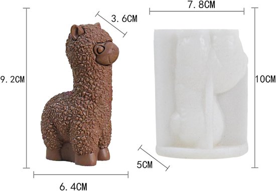 2 stuks 3D alpaca siliconen vorm - kaarsvorm, dier siliconen vorm voor doe-het-zelf kaarsen gieten en handgemaakte zeep (groot + klein) — afbeelding 2
