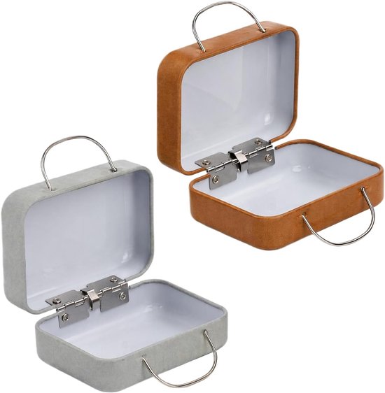 Mini-koffer, metalen koffer, set van 2, retro decoratieve koffer, 7,5 x 5,5 x 3,5 cm, reisvoucherverpakking, geldcadeau, vouchers, retro spaarpot — afbeelding 4