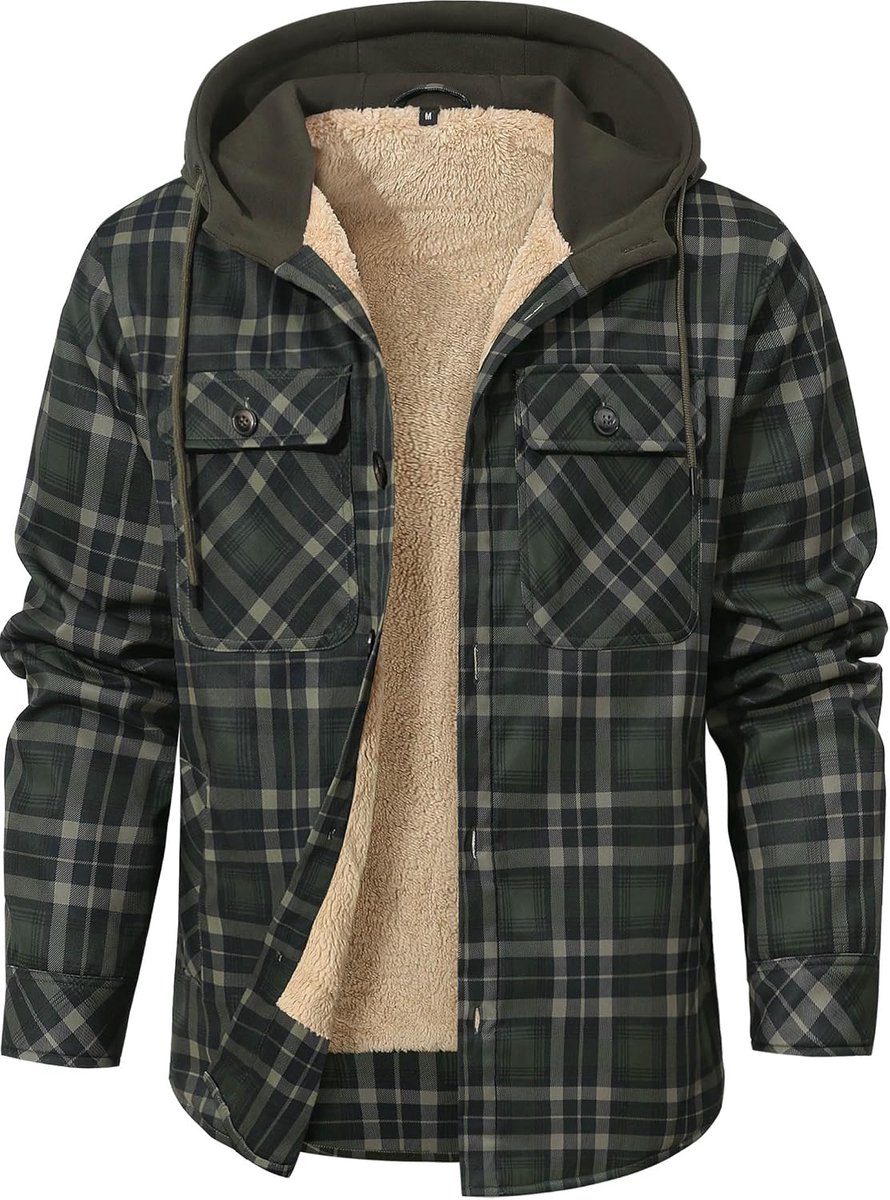 Heren winterjas geruit houthakkershemd fleece gevoerd jack