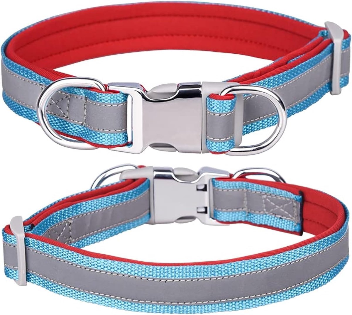 Nylon halsband met veiligheidsgesp, verstelbare huisdierhalsbanden met zachte neopreen vulling voor kleine/medium/grote honden (S fit hals 26-42cm, rood)