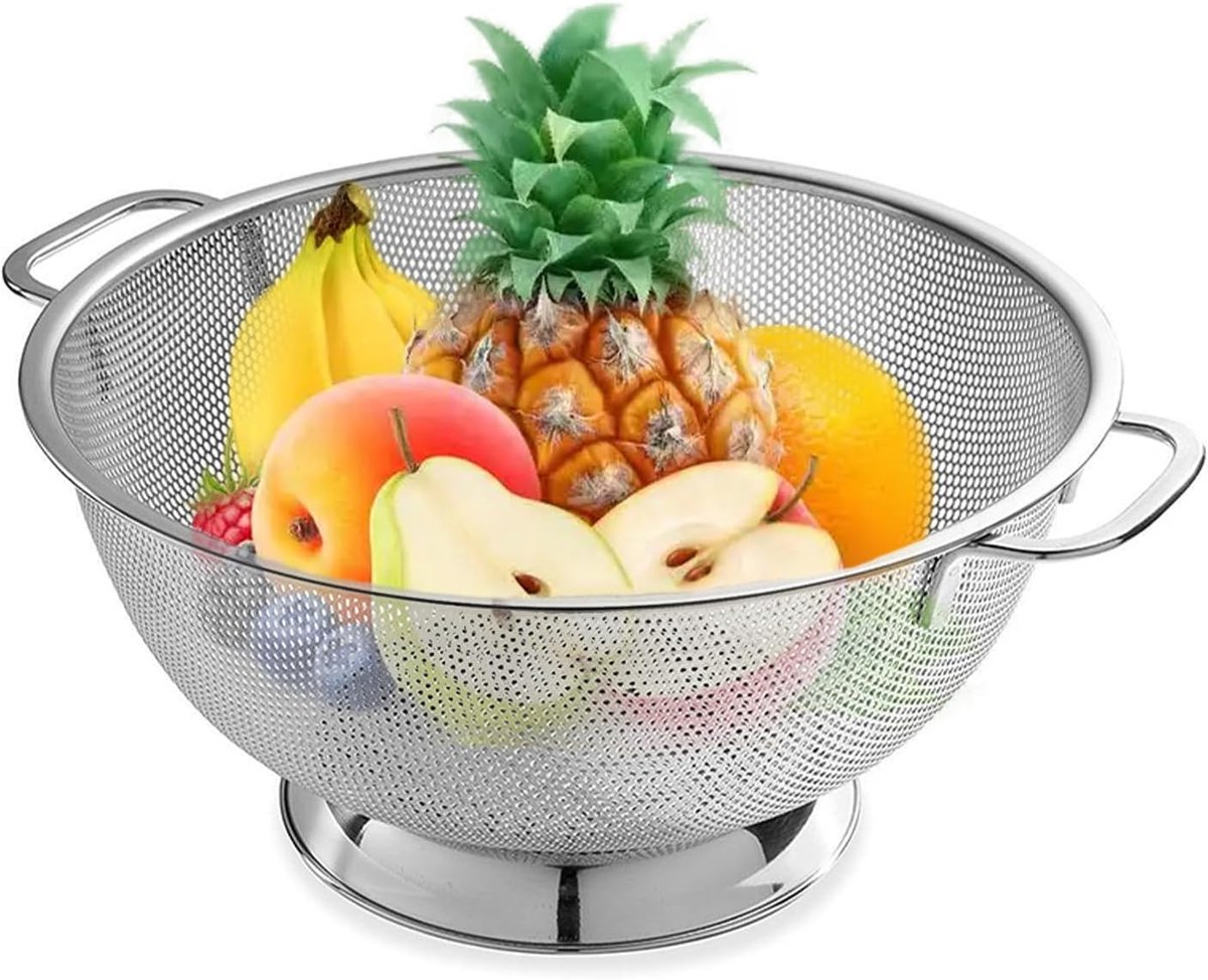 28,5 cm roestvrijstalen zeef, microgeperforeerd pastazeef, afdruiprek, keukenzeef, met handgrepen, microgeperforeerd pastazeef, afdruiprek voor het afdruipen en spoelen van groenten/fruit/pasta
