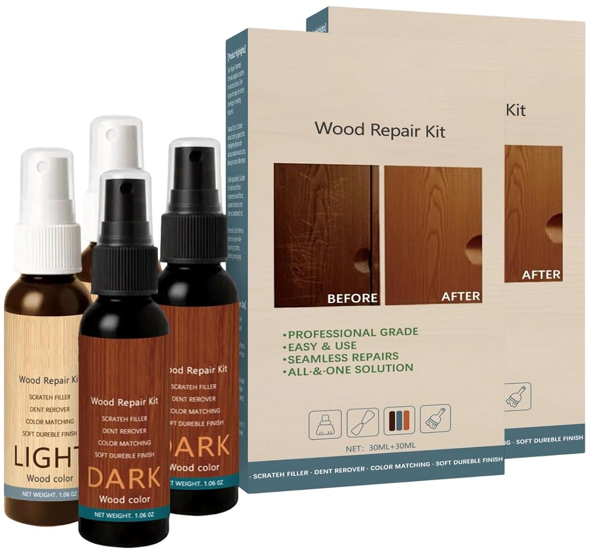 Reparatieset voor hout, houtpasta, reparatie van plamuur, scheuren en gaten op parket, meubels, eenvoudig te bedienen, zonder schuren