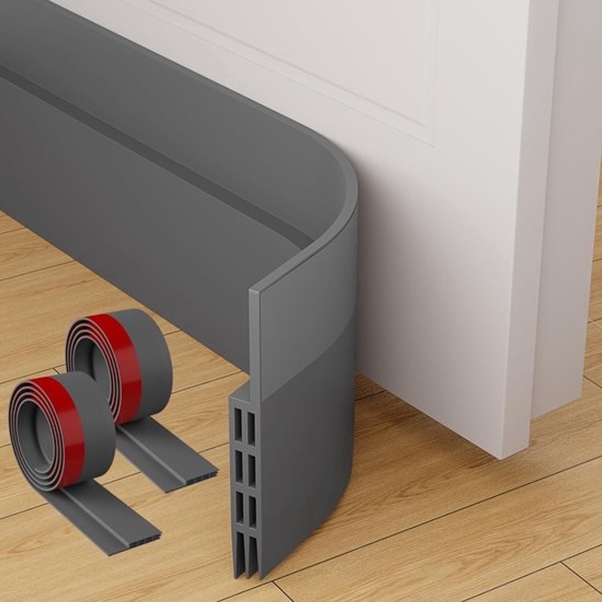 Tochtstopper voor deuren 2-pack zelfklevende deurbodem-veeggeluiddichte deurkit - Grijs 5cm x 200cm
