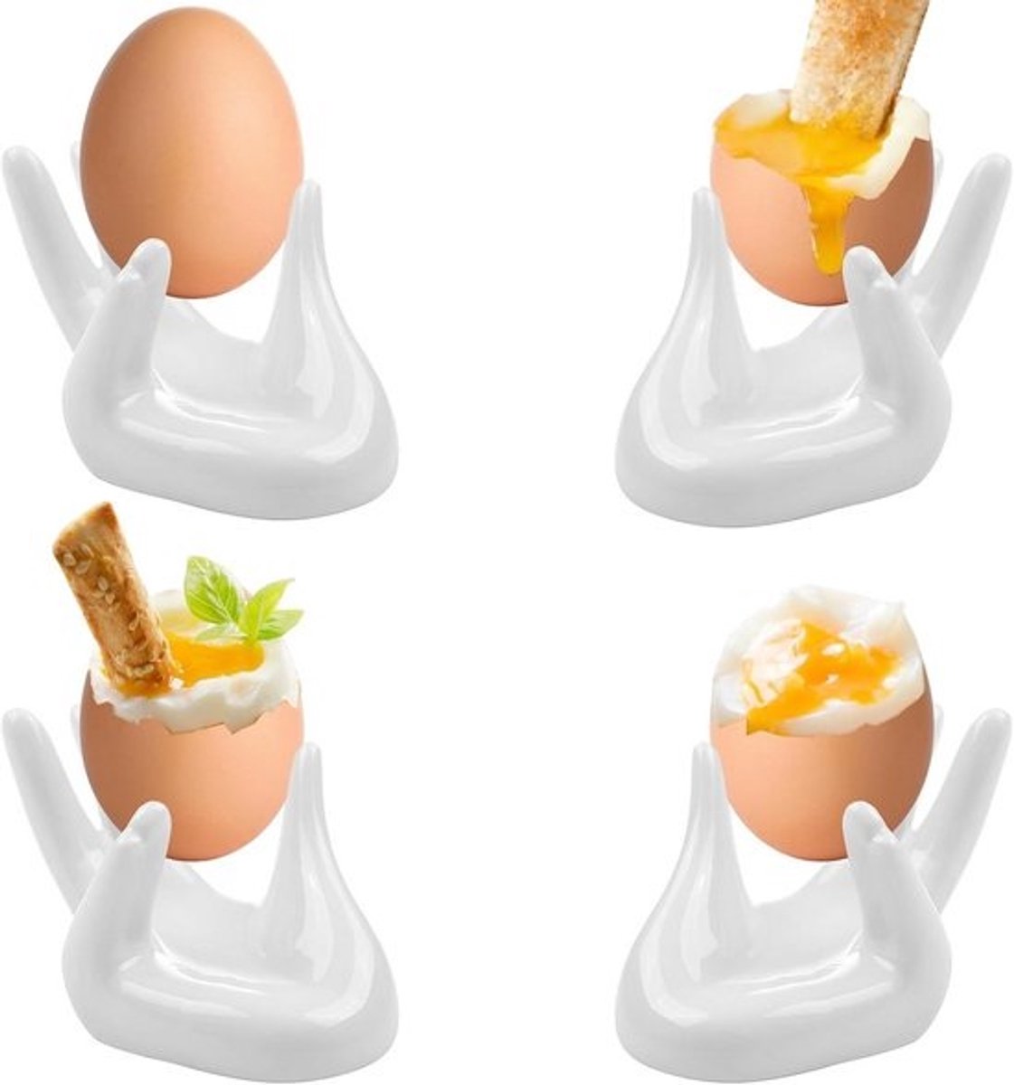 4 Keramische Eierdopjes voor Gekookte Eieren - Restaurantstijl Eierdopjes