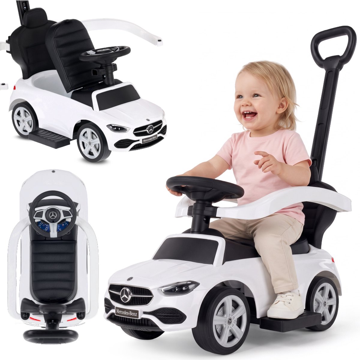 SUN BABY Loopauto vanaf 12 maanden Mercedes C-Class met voetsteun wit