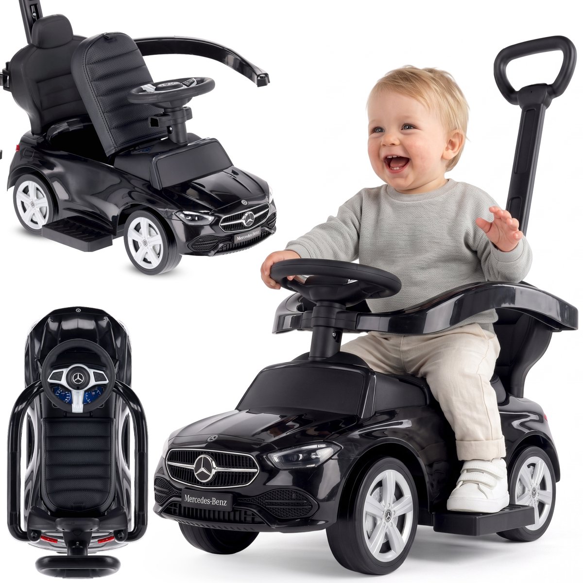 SUN BABY Loopauto vanaf 12 maanden Mercedes C-Class met voetsteun zwart