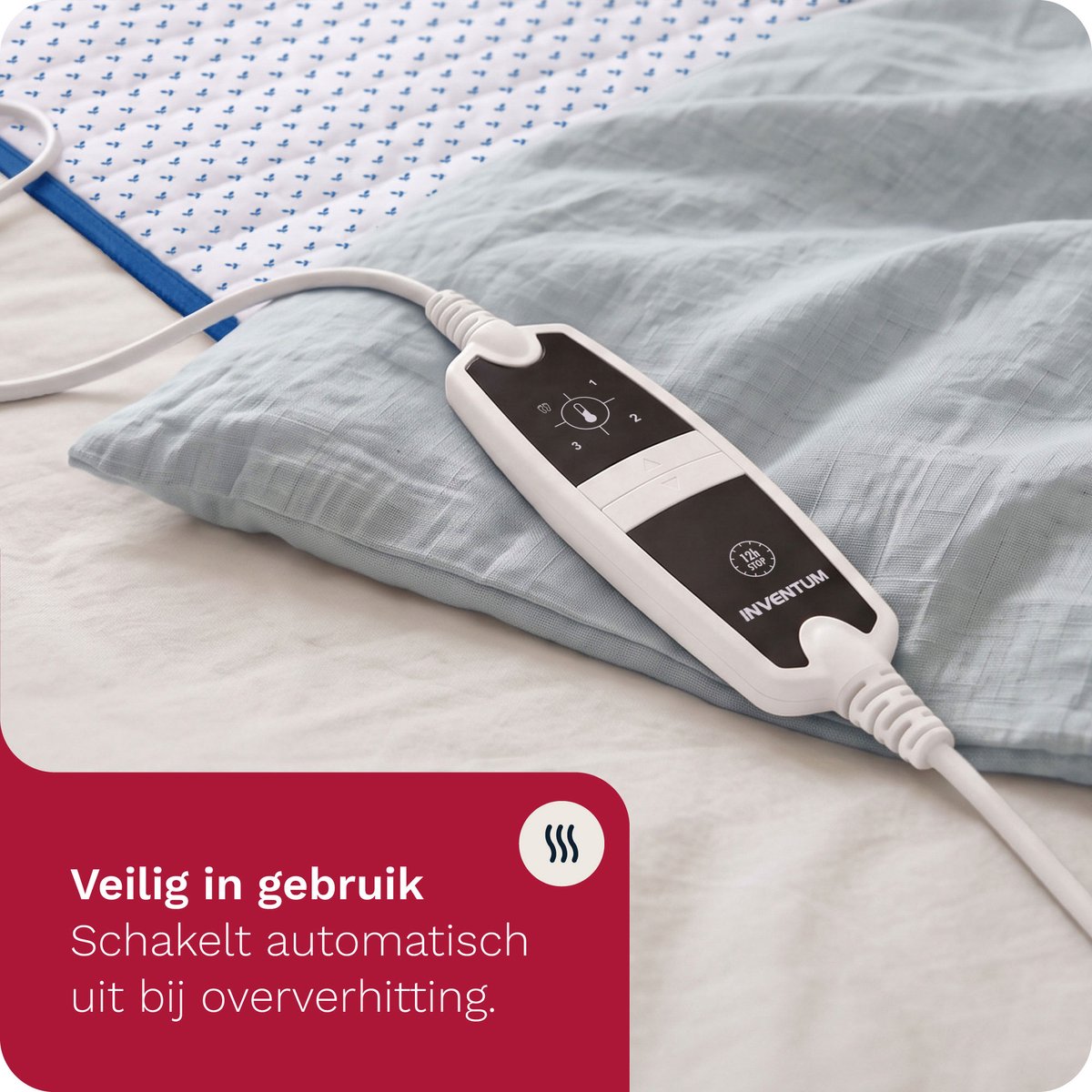 Inventum HN1312V elektrische onderdeken 150x80 cm - 1 persoons - Warmtedeken - 4 warmtestanden - Aparte voetzone - Fleece/Katoen - Wit/Blauw – foto 6
