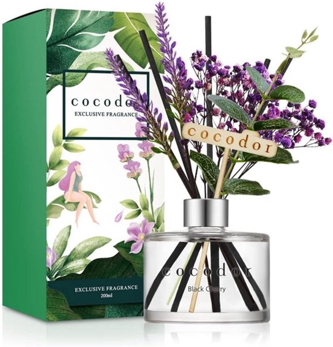 Geurstokjes Lavendel Amarena (Zwarte Kers) - 200 ml - Luxe Kamergeur voor Huis en Cadeau
