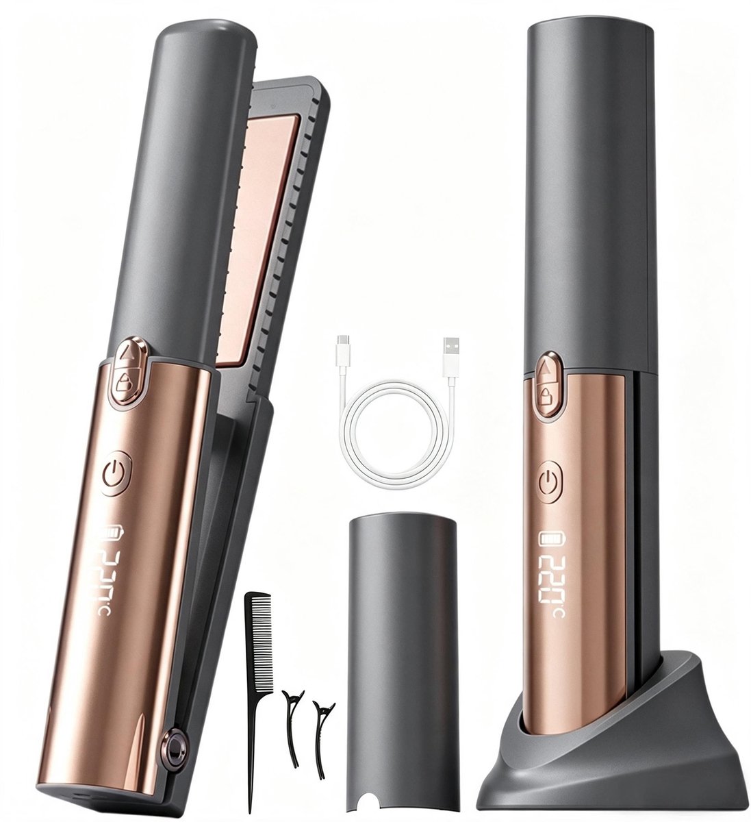 Draadloze 2-in-1 Stijltang & Krultang - 160-220 °C - USB-C