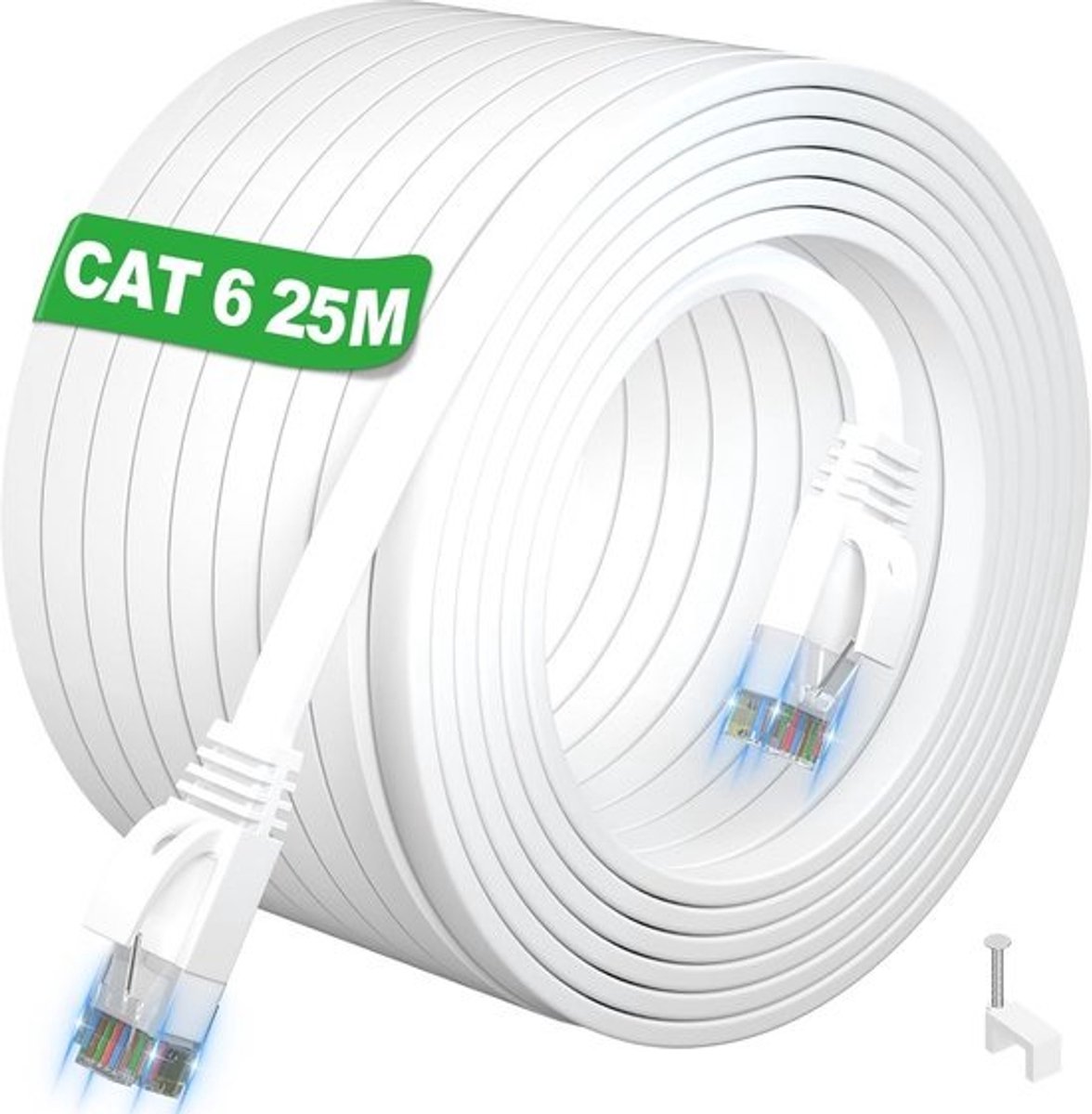 Platte Ethernet Kabel 25 Meter - CAT6 UTP Netwerkkabel voor Binnen en Buiten - 1000Mbps Hoge Snelheid Internetkabel RJ45
