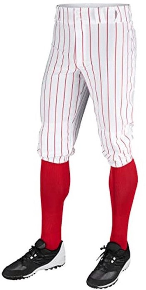 Triple Crown Pinstripe Polyester Baseball Knicker voor Volwassenen - Witte en Scharlaken Kleur