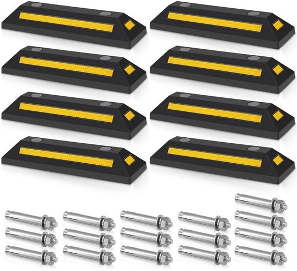 Rubberen Wielstopper 8-Pack - Parkeerplaatsbegrenzing met Reflecterende Strepen