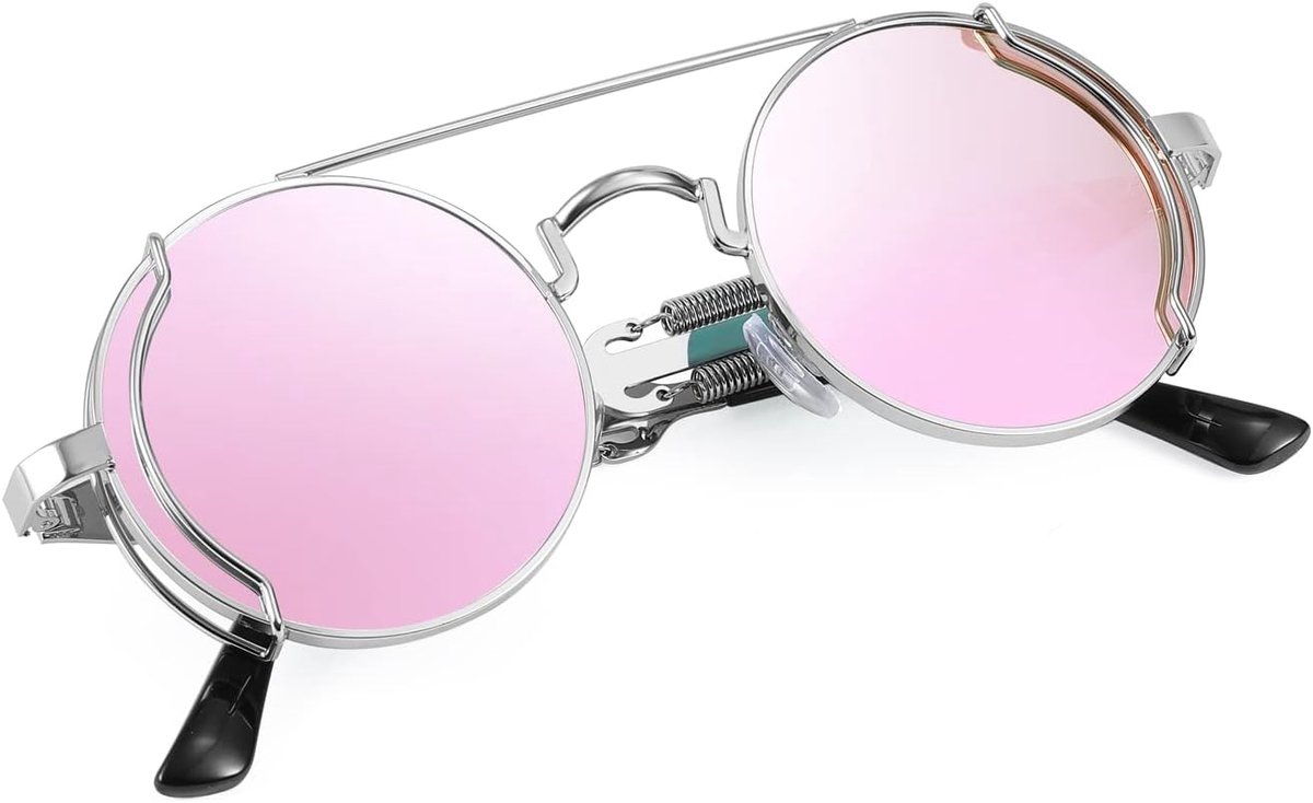Retro Steampunk Zonnebril Gepolariseerd Rond Hippie Metalen Montuur Vintage Festival Bril voor Vrouwen Mannen met UV-bescherming
