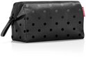 Zwarte toilettas van Reisenthel met glanzende polkadot print en ritssluiting.