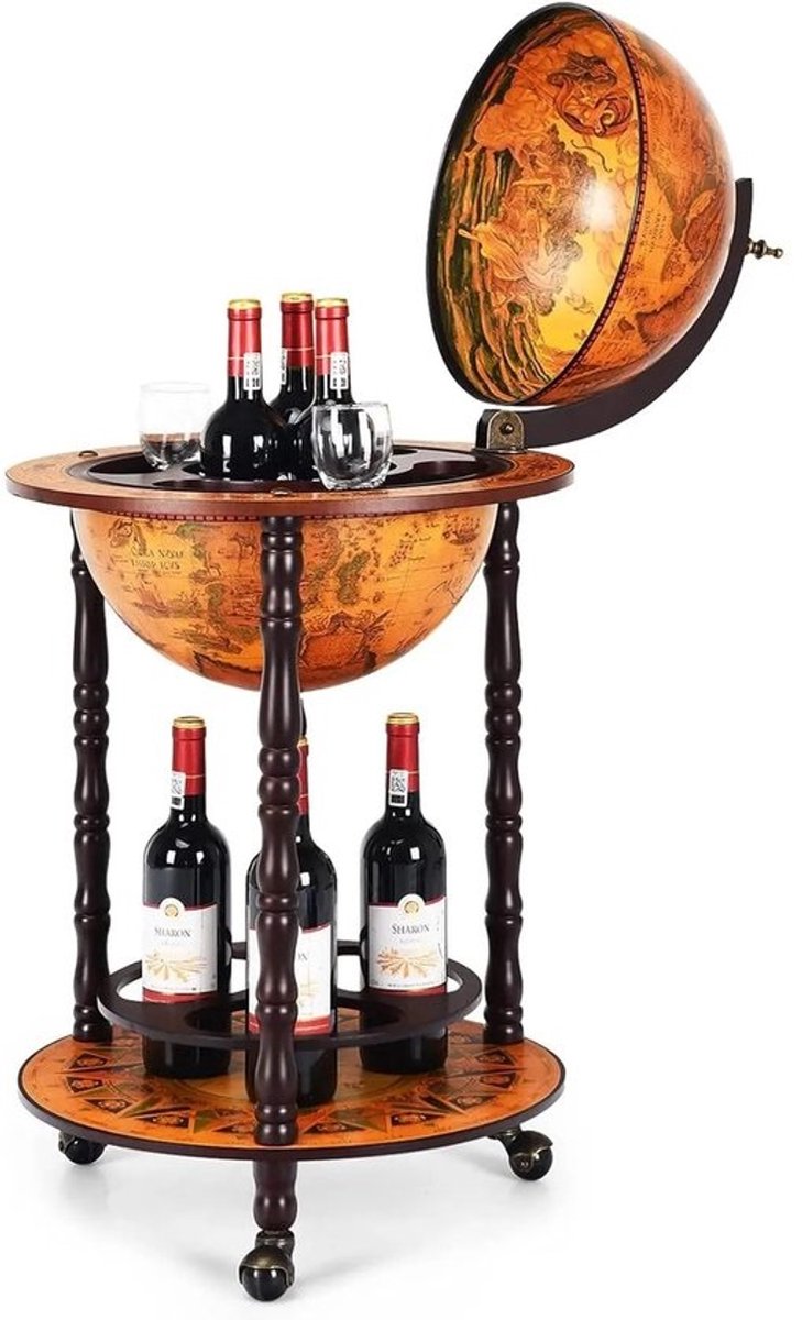 House of Balance Wereldbol bar - Barwagen - Drankkast - Wereldbolkast - Verrijdbaar - Wereldbol Minibar - Met Wielen - Retro Bruin