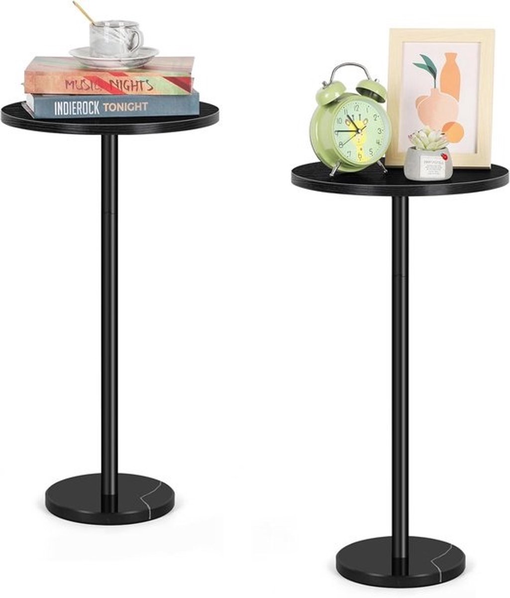 Kleine Zwarte Ronde Bijzettafel met Marmeren Sokkel – Perfect voor Kleine Ruimtes