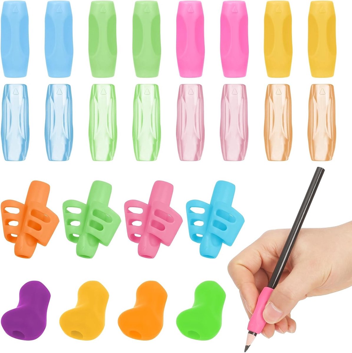 Kleurige Penhouders voor Kinderen en Volwassenen, Schrijfhulp, 24 Stuks, Ergonomisch Ontwerp, Diverse Stijlen, Handwriting Ondersteuning