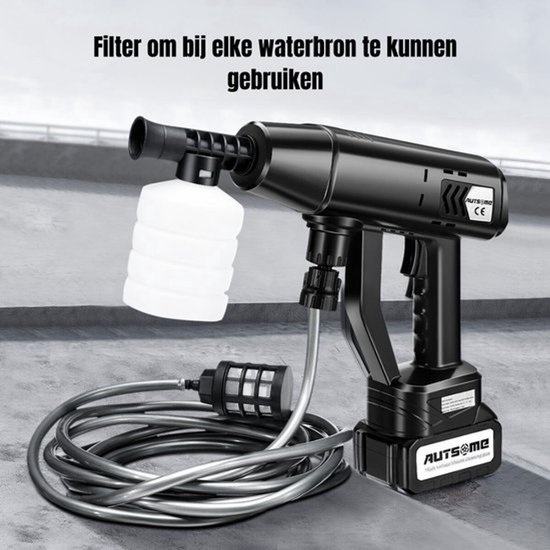 Draadloze Hogedrukreiniger - 6 in 1 Nozzle - Inclusief 2 accu's - 100 Bar Werkdruk - 500w - Met Alle Bijbehorende Accessoires - Zwart — afbeelding 3