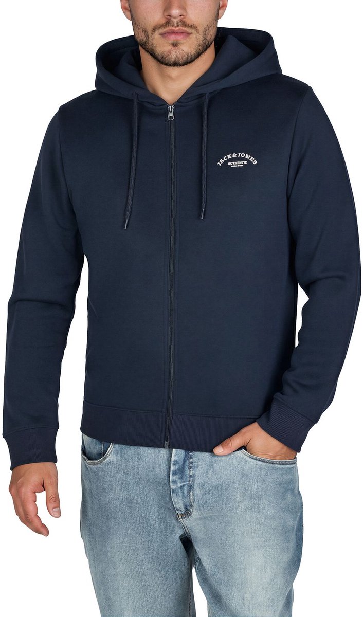 Jack & Jones Heren Sweatjack JJAUTHENTIC SWEAT ZIP HOOD regular fit Blauw M Volwassenen Hoodiejacket - Sweatvest
