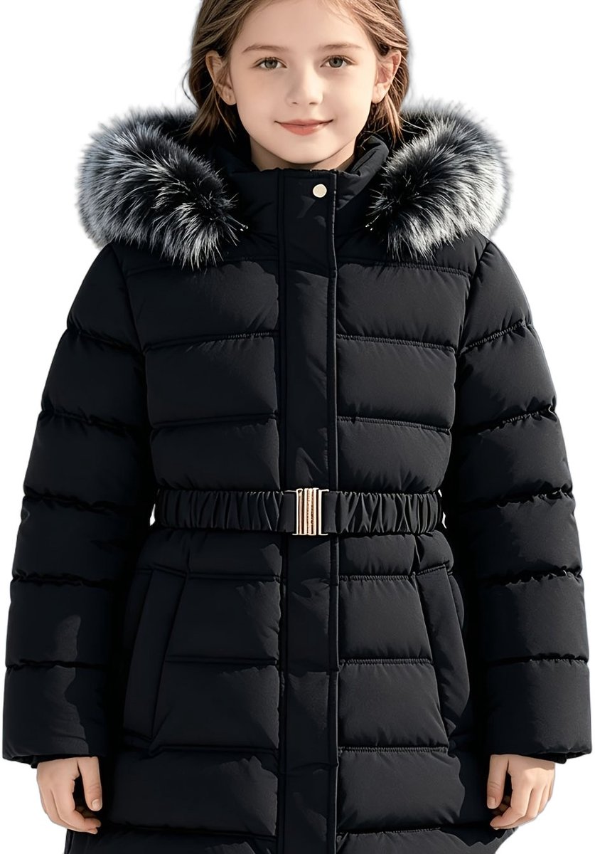 Currero Winterjas Parka Meisjes Lange Jas Meisje Wintermantel Overjas Gewatteerd Waterdicht Winter Stijlvol Mantel Kinderen 15-16 Jaar Zwart